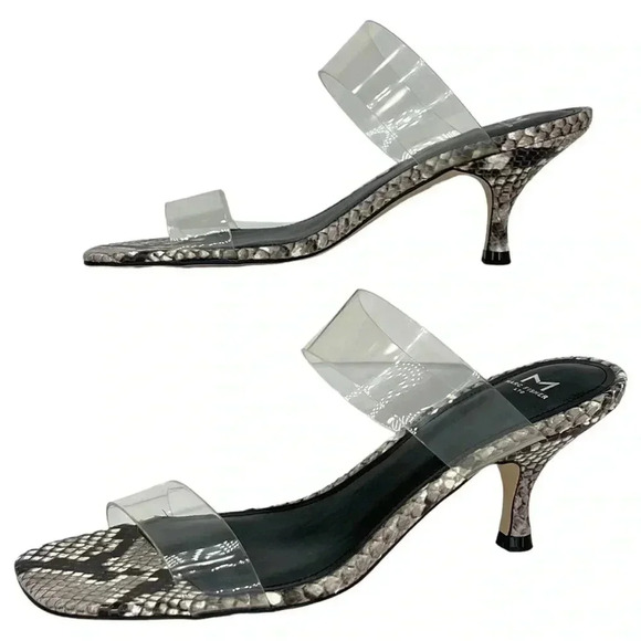 NWOB Marc Fisher Womens Heeled Sandals 8.5M Guadia2 Snake Print Clear Strap - Picture 13 of 14